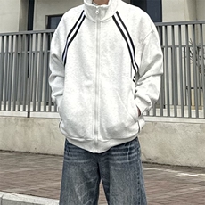 抖音得物高品质二开25秋冬美式重磅结构织带撞色立领卫衣外套W70，男装卫衣，电商A486-1