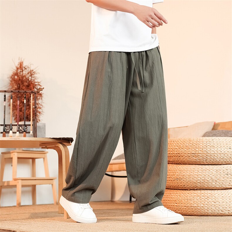 8XL-M亚麻弯刀裤直筒阔腿裤子男夏季宽松大码运动灯笼裤KZ068P60,男装休闲裤,电商B312
