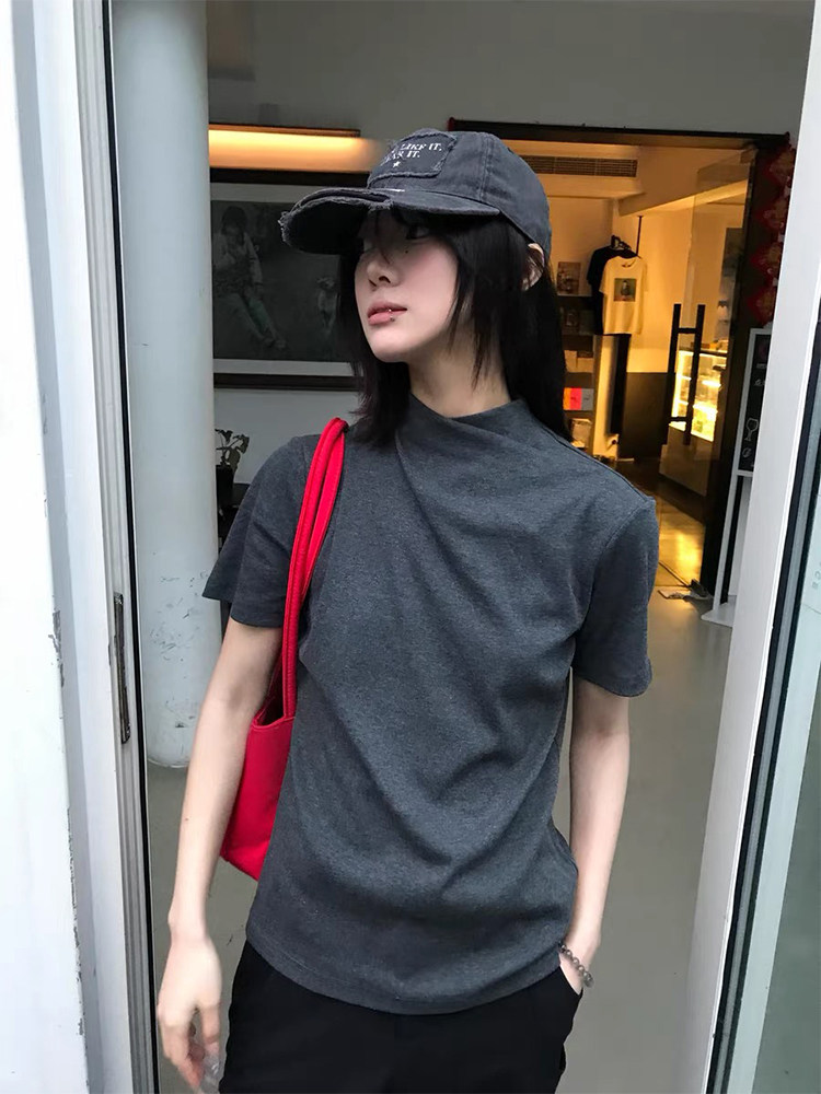 XZ10-1005-1-TTH00319-P38交叉连身领正肩短袖和弦针织修身T恤,男装T恤,星座1005-1