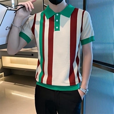 英伦奢华夏季休闲翻领短袖t恤男竖条纹拼色针织polo衫男T3375，男装T恤，星座1116A-2（原606A-1）