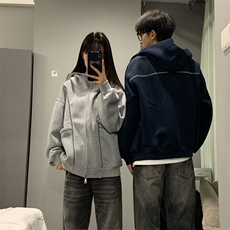 抖音得物高品质秋冬美式高街重磅结构辑明线纹理连帽卫衣外套W111，男装卫衣，电商A486