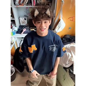 万针全刺绣工艺抖音得物高品质260克重磅纯棉双纱美式高街短袖T恤图片