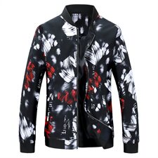 新款主推秋冬装潮男花夹克大码休闲男青年夹克外套JK823p65蓝，男装夹克，星座1203