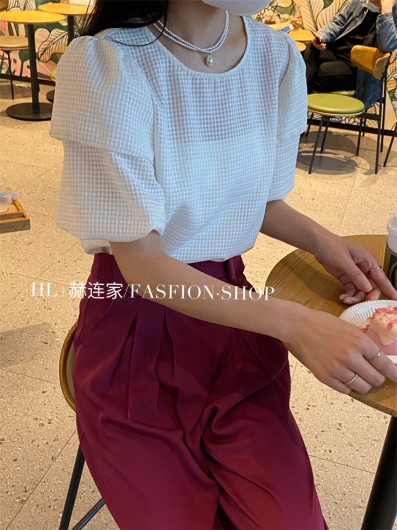 2022春夏新款华夫格花苞短袖小衫，其它，HL+