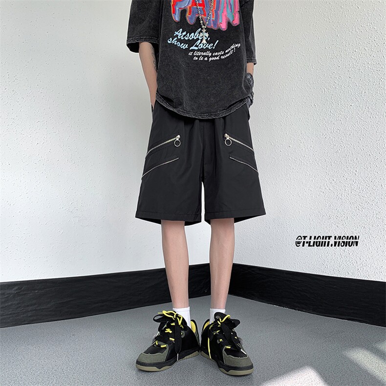 B221美式ins高街暗黑小众拉链宽松五分裤短裤LK23061-P50控68,男装休闲裤,电商B221