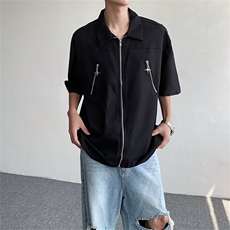 小众拉链设计高级感短袖衬衫男时尚潮流简约百搭韩系衬衣-S1035，男装衬衫，星座601-2