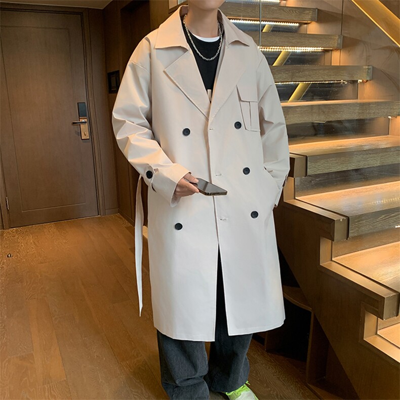 FY01-P98秋装现货双排扣长款过膝风衣男大码男中长款大衣男上衣，男装风衣，电商B327