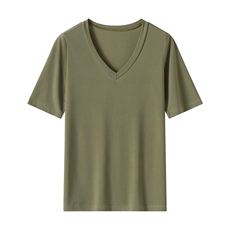 时尚简约百搭舒适女士V领修身显瘦短袖，女装T恤，温伦斯特羊绒