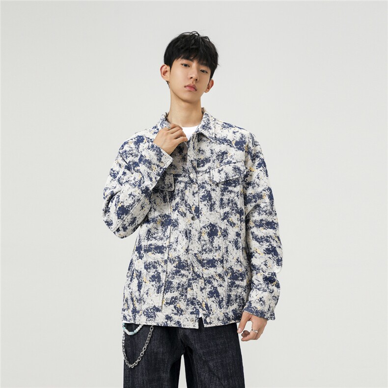 可二开定制扎染雾霾小香风面料大码M-5XL夹克男JK78082P79控128,男装夹克,星座227-7