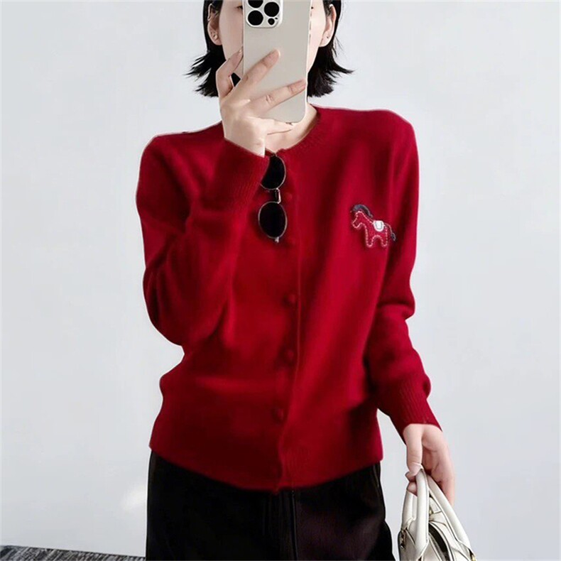 2025年秋季时尚百搭通勤简约休闲开衫，女装羊毛衫，锦弘羊绒