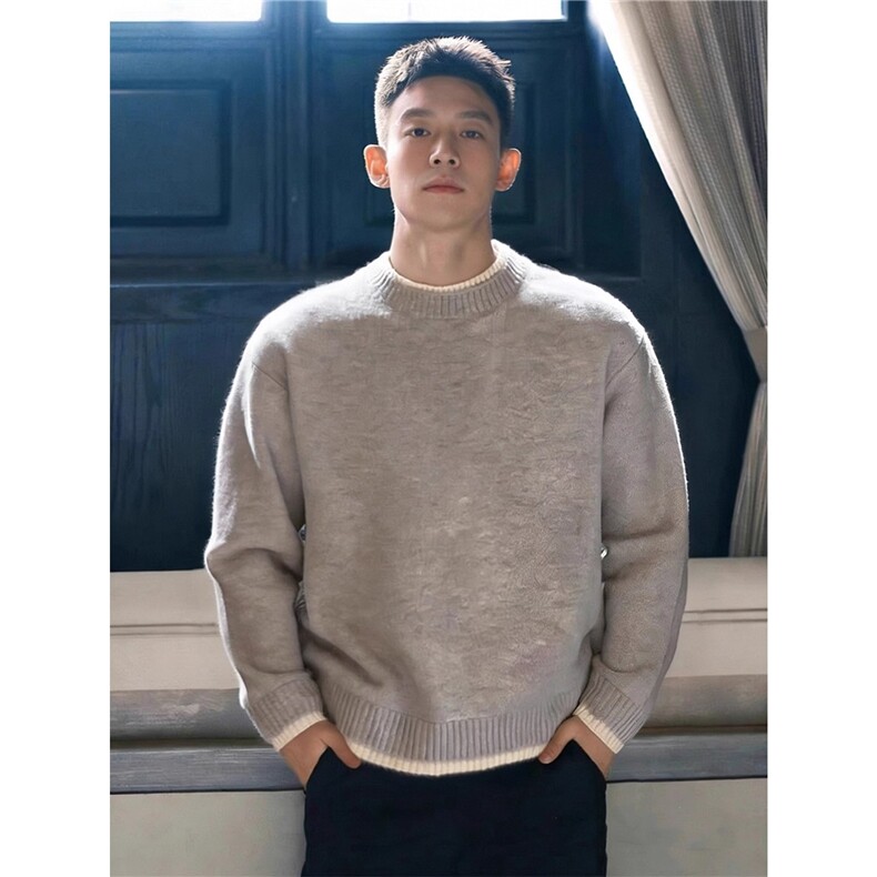 假两件毛衣男款冬季加厚成熟稳重男装内搭打底衫圆领针织衫MYZ17,男装T恤,星座516A
