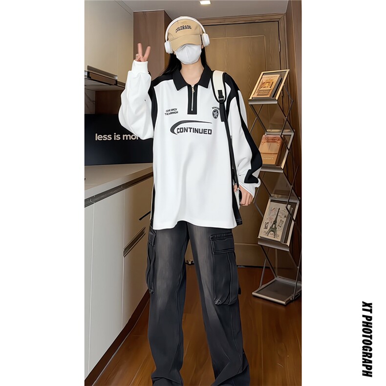 中性风时尚宽松字母印花插肩袖翻领卫衣A268-B741P55控78，男装卫衣，电商A268