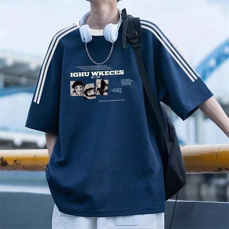 网络图现货美式潮牌高街设计感重磅三条杠印花短袖t恤JBG398-P35,男装T恤,星座715-7