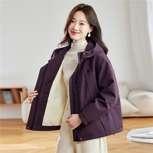 时尚连帽加绒加厚棉服外套女2025秋冬新款宽松显瘦短款派克服棉衣图片