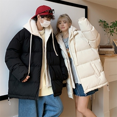 情侣棉衣羊羔绒连帽拼接假两件棉服外套宽松百搭A338-1M29P105，男装棉衣，电商D325