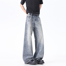 XZ-221-1/K1991/P65高品质美式复古水洗猫须宽松拖地痞帅气牛仔裤，男装牛仔裤，星座221-1