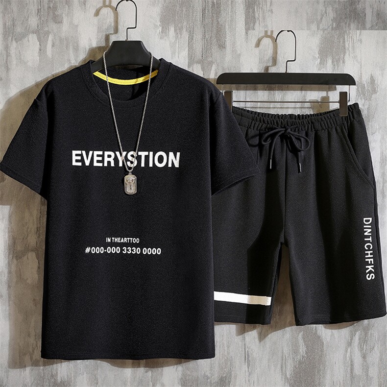 短裤男士2021新款夏装运动休闲宽松中裤韩版短袖t恤套装T722-P35，男装套装，星座1206（原A206）