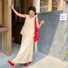 【现货】清冷感禅意仿天丝珍珠领背心2件套8811-P125-K175，女装连衣裙，2C317A