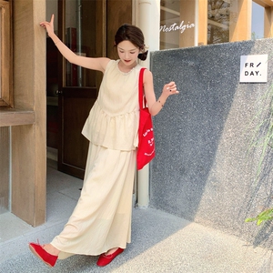 【现货】清冷感禅意仿天丝珍珠领背心2件套8811-P125-K175图片
