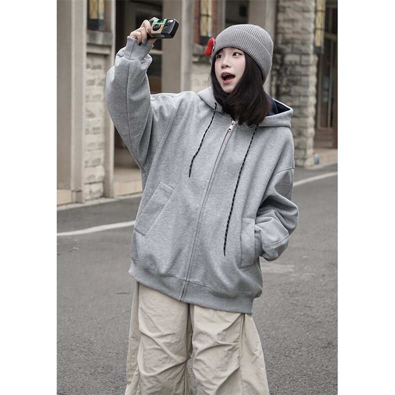 抖音得物二开美式高街重磅结构双层撞色连帽卫衣开衫外套W116，男装卫衣，电商A486