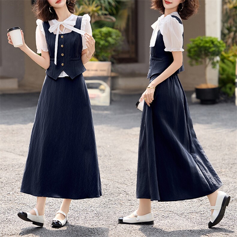 裙子套装2025夏新款独特漂亮高级感小香风无袖背心三件穿搭一整套，女装套装/套裙，潮流依族