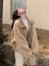 正反两面穿小个子减龄皮毛一体冬翻领麂皮绒羊羔毛外套，女装羊羔毛/颗粒绒，浙宝103（原192）