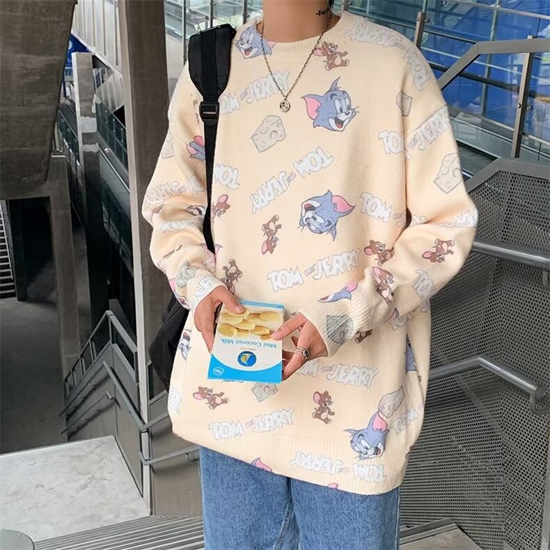 卡通满印圆领毛衣男秋冬韩版bf宽松休闲针织衫M9908P30,男装针织衫/毛衣,星座1116-2