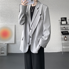 潮流休闲西装外套高级痞帅宽松韩版自带垫肩双层假两件西装P95，男装西服，电商B319