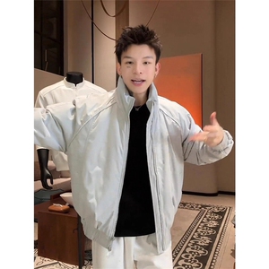 现货美式高街休闲夹克冬季三防立领纯色户外工装加厚棉服外套图片