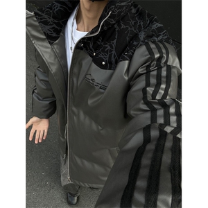 PU皮棉服冬季宽松港风棉衣立领冬装棉袄外套男MY249-特P105控168图片