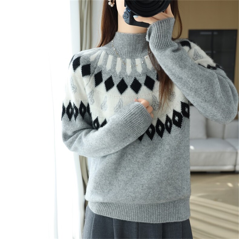 2025年秋季套头长袖时尚百搭通勤简约休闲提花，女装羊毛衫，迅太羊绒