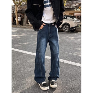 休闲阔腿工装牛仔裤男宽松小众2025新款高街拖地裤子RK2341-P48图片