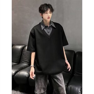 【XZ1112-1】男短袖杉翻领假两件POLO杉T恤五分袖 P37 YW71图片