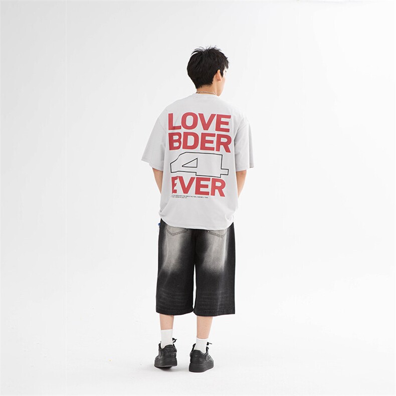 南夏乔装2025夏季新款日系高街印花圆领短袖复古中性休闲宽松T恤,男装T恤,电商S006（B521）