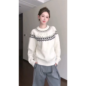 重磅秋冬装北极绒套头毛衣美式复古休闲慵懒风提花工艺针织衫外套图片