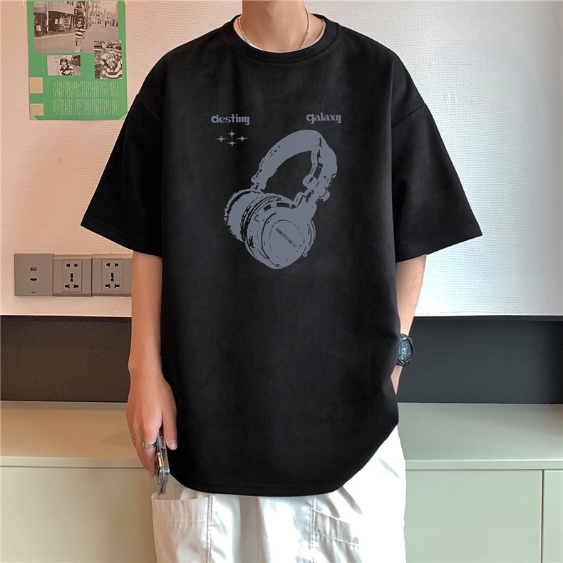 港风2025夏装麂皮绒情侣半袖上衣潮流男装夏季宽松短袖T恤S396P28,男装T恤,电商A233-1