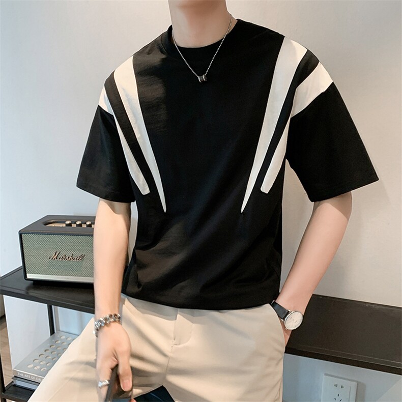 夏季白色短袖t恤男士圆领宽松落肩袖ins潮流男生上衣T0874-28,男装T恤,星座308B-2