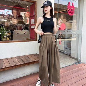 阔腿裤女2025新款夏季时尚薄款休闲褶皱高腰垂感宽松慵懒山本图片