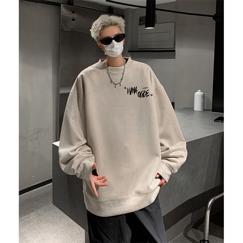 抖音得物供货提供视频秋冬重磅美式麂皮绒圆领卫衣JY354,男装卫衣,电商A486