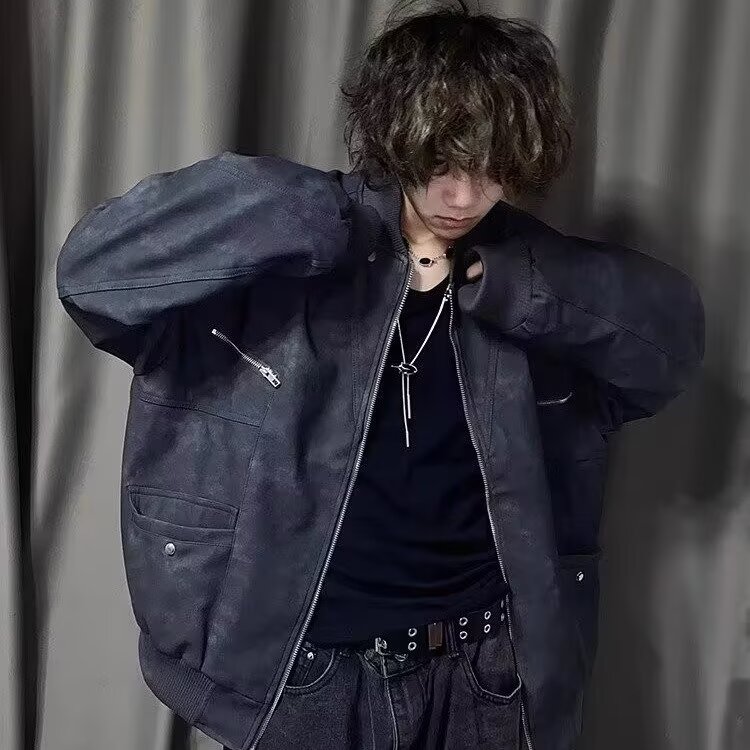 秋冬小众高级感美式街头复古拉链口袋麂皮夹克男女同款外套潮,男装夹克,星座410-7