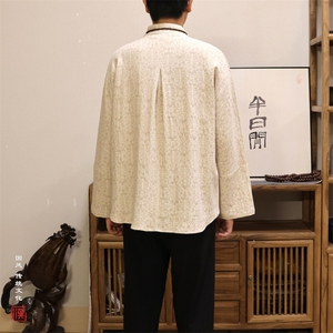春季新款风男装棉麻提花男士禅意心中改良汉服衬衣C248P75图片