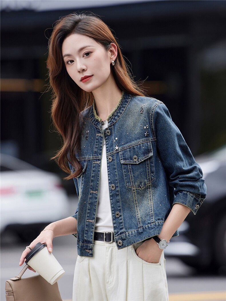 牛仔外套女短款2025年春秋新款妈妈时尚设计感宽松休闲复古夹克,女装短外套,靓衣阁