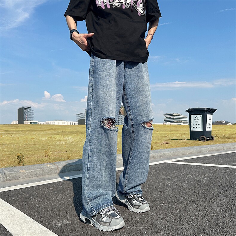 美式复古高街破洞水洗牛仔裤男女潮宽松直筒裤N0983-P48图片