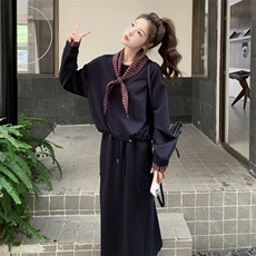 休闲减龄穿搭藏蓝色卫衣套装女春秋超火好看高级感半身长裙两件套，女装套装/套裙，2C129