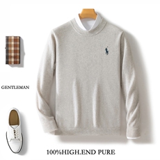 秋冬男士圆领羊毛衫时尚长袖商务休闲宽松针织刺绣打底毛衣，男装羊毛衫，邓利维