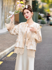 2025新中式重工提花刺绣拼接蕾丝外套，女装短外套，仟媚宠