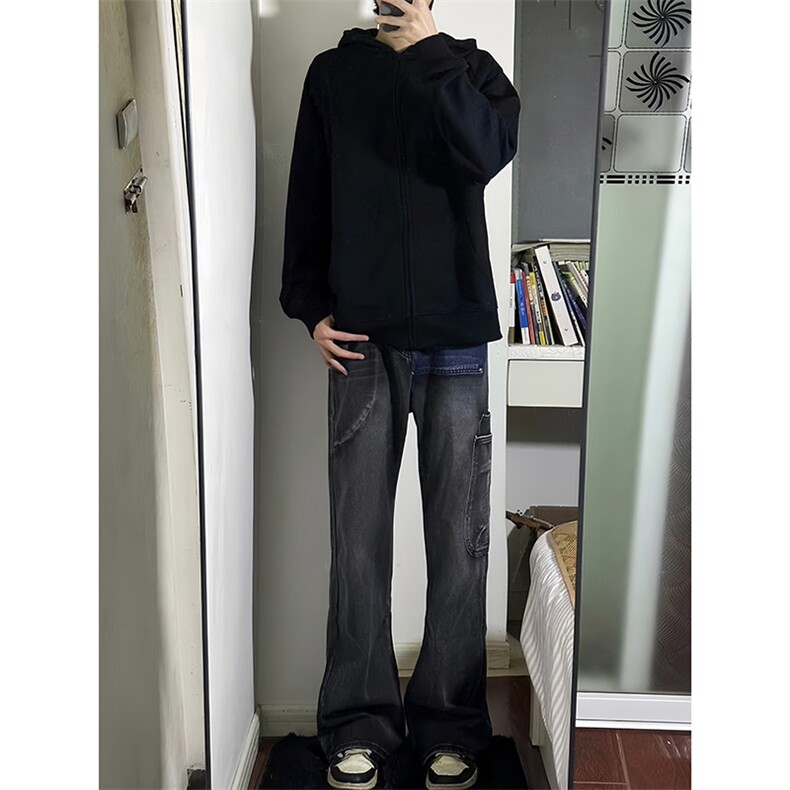 B221美式ins高街暗黑小众铆钉个性拼接牛仔裤LK23141-P65控88,男装牛仔裤,电商B221