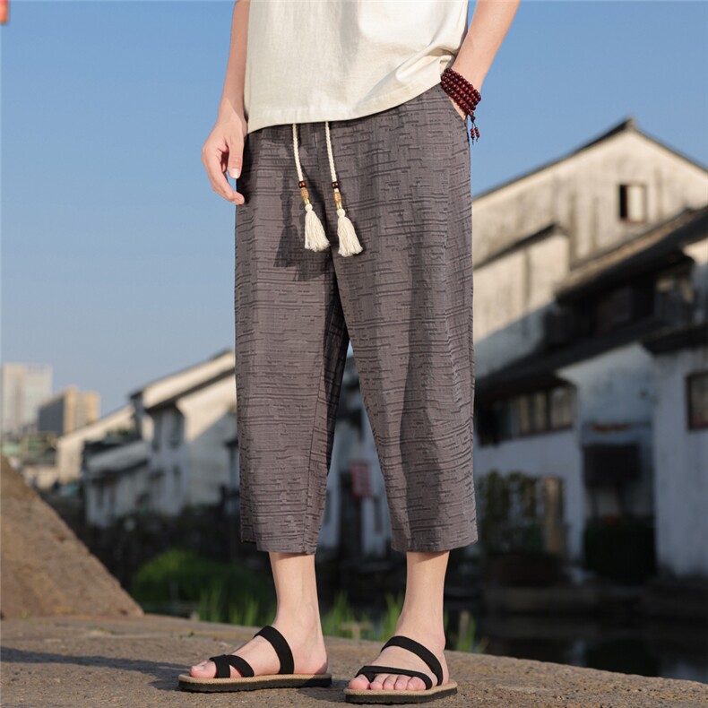 风八分裤棉麻休闲裤夏季个性男潮流男士宽松A266-1-KZ881-P60,男装休闲裤,电商A266-1