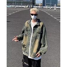 复古做旧牛仔外套男女宽松潮牌秋季男装休闲破洞夹克上衣8839P60，男装工装外套，星座410-2