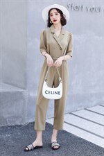 2022年夏季时尚潮流气质西装领高腰简约百搭个性纯色连体裤，女装连体裤，瑶迪依秀